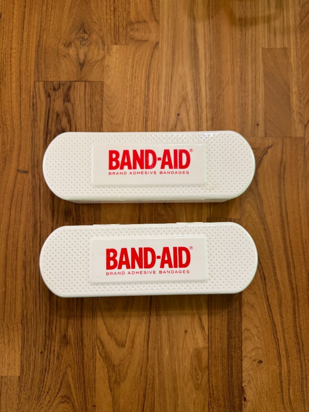 BAND-AID Shaped Box Lot of 2 Johnson & Johnson First Aid White Plastic
